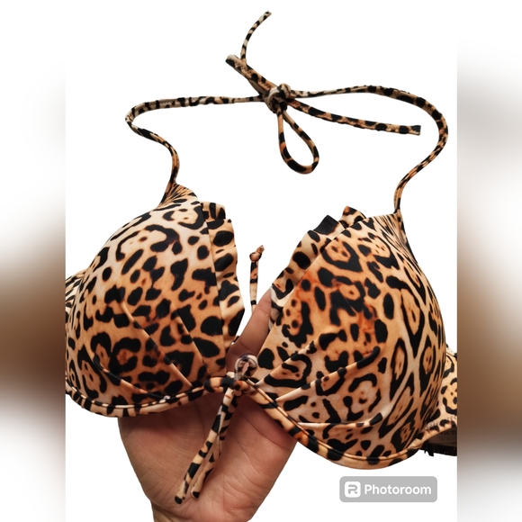 Victoria's secret two piece swimsuit bikini set leopard print strappy size 34B/M - Picture 4 of 15